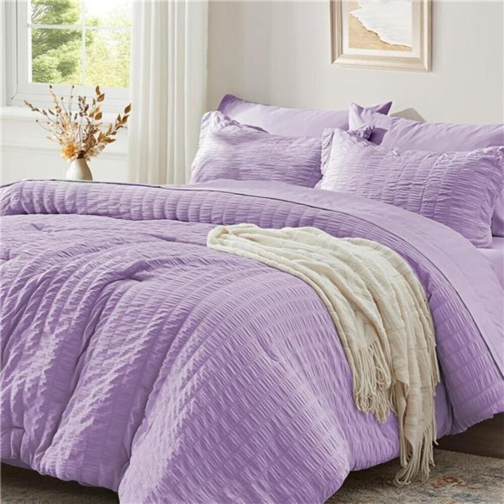 Soft Twin Comforter Set 5 Pieces Light Purple Seersucker